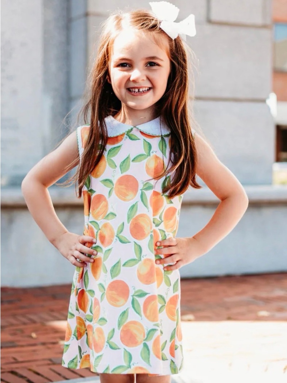 Maddie & Connor Peach Print Sleeveless Dress with White Peter Pan Collar